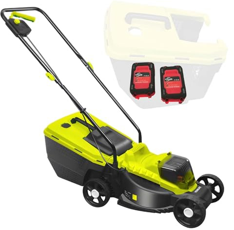 LYNNEYING Tagliaerba Senza Fili 40V,Elettrico Motore Brushless,Larghezza Di Taglio 13 Pollici,3 Regolazioni Altezza,Raccolta Erba 45L,Con 2 Batterie 4.0Ah,Per Prati Piccoli E Medi(2 Batteries)