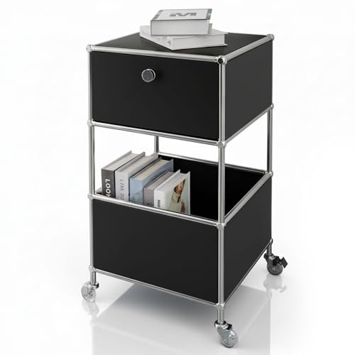 Floordirekt Regal, Metallregal, Beistelltisch, Rollcontainer - Schwarz, Chrom, 75Hx40Bx40T cm - Metall Regal für Wohnzimmer, Büro, Flur - Concept Epure MK-145