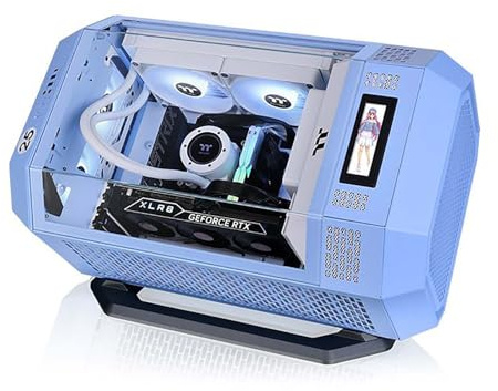 Caja De Ordenador, Caja De PC Gaming De Torre Media M-ATX/ITX - Puertos Frontales USB 3.0/Tipo-C - Panel Panorámico De Cristal Templado - Incluye Pantalla LCD De Expansión De 3,9 Pulgadas