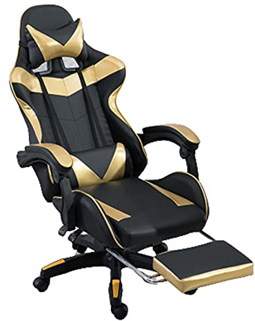 GLJTUO Silla De Ordenador con Respaldo Alto, Estilo Deportivo, con Función De Masaje, Ergonómica, para Oficina O Escritorio, Ajustable En Altura, con Reposacabezas Y Soporte Lum,Black Gold