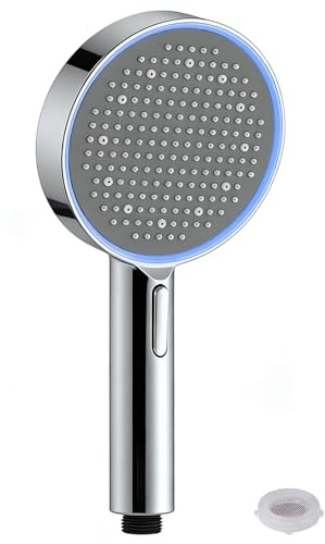 Pomme de Douche avec lumière d’ambiance – Douchette anti-calcaire 130 mm, 3 jets,Chrome, Sans Tuyau