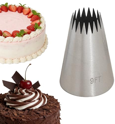 Silver Churro Piping Tip, Large Open Star Pastry Tip for Eclairs, Churros & Piping | Professional Icing and Decorating Tools Set for Cakes, Cupcakes, Cookies | 9FT Stainless Steel Nozzle Kit