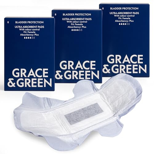 Grace & Green Women's Maximum Bladder Protection Liners, 4 x 8 Pack | Dry Comfort, Leak Barrier, Absorbs 400 ml, Organic Bamboo Topsheet, Charcoal Odour Control, Non-Bulky, Compostable Wrappers