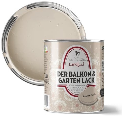 MissPompadour Balkon & Garten Außenlack Sonnenstaub Beige 1 L | Wasserbasiert, seidenmatt, Holzlack mit UV Schutz, für Holz, Metall, Hart PVC, Fliesen und steinartige Untergründe