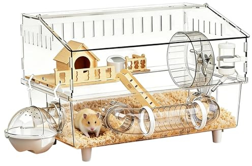 Hamster-Habitat, 45 x 30 x 34,5 cm, abnehmbares Kleintier-Habitat, Mäusekäfig – für drinnen und draußen, Haus, Spielen, Reisen, Zuhause