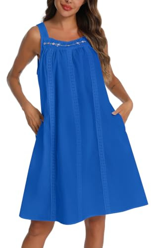 YOZLY Cotton Nightgowns for Women Sleeveless Tank Night Gown Sleepwear with Pockets