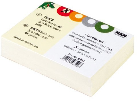 HAN Karteikarten für CROCO DIN A8 quer, Karteikarton 190 g/m², liniert, gelb (1000 Stück, A8)