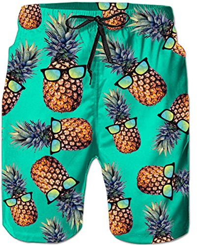 TUONROAD Herrbadshorts med roliga 3D-tryck, snabbtorkande badbyxor, strandshorts med nätfoder för sommar, vardag, surfbräda, S–3XL, 1 ananas, L