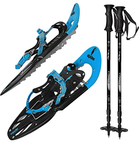 ALPIDEX Racchette Neve Ciaspole Alzatacco 38-45 Borsa Trasporto Bastoni Opzionali, Colore:Blue con bastoncini