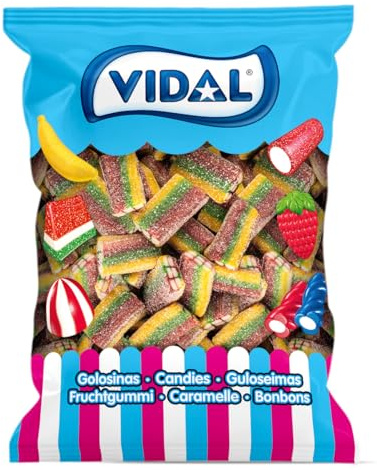Vidal Golosinas. Ladrillos Rellenos Pica Multicolor. Regaliz de chuche relleno con sabroso sabor a fresa y cobertura pica. Color rojo. Bolsa de 250 unidades.