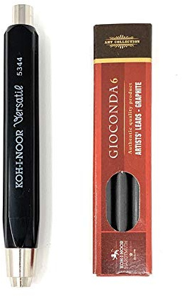 Koh-I-Noor 5344-2er Set mit Mechanischer Minenhalter für 5.6 mm Minen und 1 Packung Ersatzminen 2B (6 Stück)