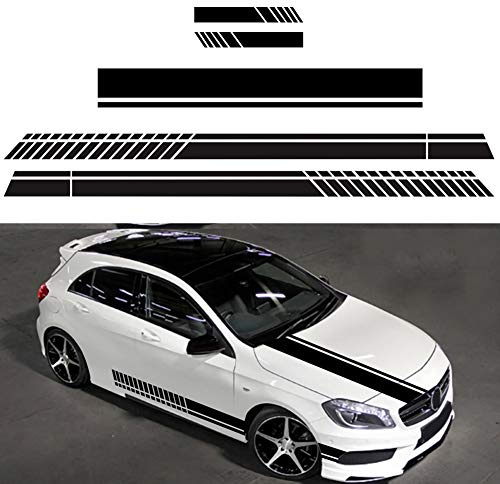 5 Pieces Universal Black Racing Car Side Stripe Bonnet Skirt Decal Sticker for All Cars Vinyl Bumper Decal