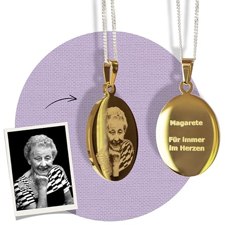 Diamandi Ketten-Anhänger mit Foto-Gravur I Ihr Bild + Text gravieren I oval Gold