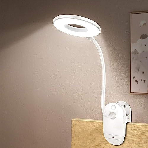 Frog Clip-on Lamp, Battery Powered Reading Light with 3 Brightness Levels, USB Rechargeable