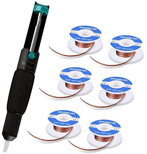 Tabiger Entlötpumpe, Lötdocht, Lötentferner-Werkzeug-Set inklusive 1 x Lötzaugerpumpe, 6 x Entlötdocht-Geflecht