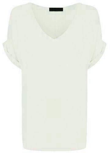 Colop Women Oversized Baggy Loose Fit Turn up Batwing Sleeve Ladies V Neck Top T Shirt (Cream, 16-18)