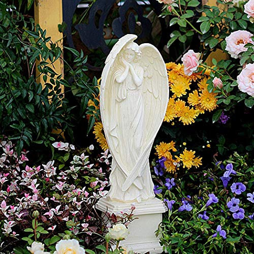 QULONG Fille Ange sur piédestal résine Grandes Ailes chérubin Figure Tombe décoration Jardin commémoratif Ornement Pergola Statue