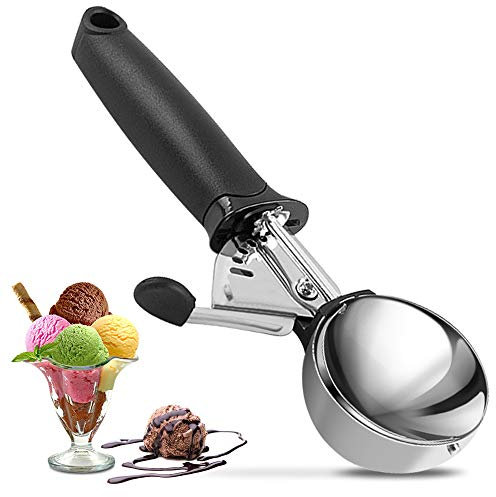 FSYEU Eisportionierer, Eislöffel Portionierer Edelstahl, Eiskugelportionierer mit Weichholz Griff, Antihaft & Durchmesser 5cm, für Eiskugel, Melone, Kuchen Teig, Plätzchen, Kartoffelpüree