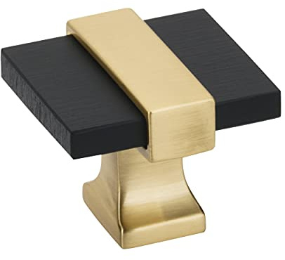 Amerock | Cabinet Knob | Brushed Matte Black/Brushed Gold | 1-3/8 inch (35 mm) Length | Overton | 1 Pack | Drawer Knob | Cabinet Hardware
