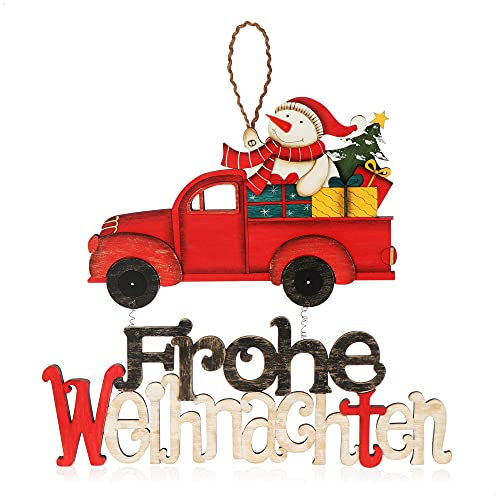 com-four® Hängedeko Weihnachten, Holz-Aufhänger mit Schneemann | Türschild FROHE WEIHNACHTEN aus Holz - Hänger für Türen - Wände - Fenster