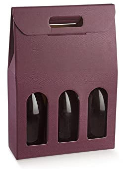 5 scatole per 3 bottiglie vino verticali modello bordolese, borgognotta robuste strenne natalizie cartone accoppiato e maniglia esterna cm.27x9x38,5h SKY VINACCIA