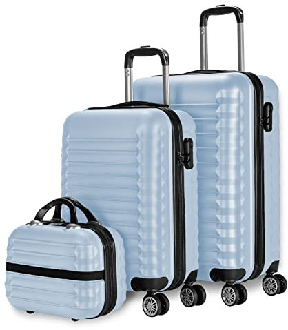 NUMADA - Gepäck-Set und Kulturbeutel 3 Stück Hellblau, mittel 63cm, klein 53cm und Kulturbeutel, ABS, starr, widerstandsfähig, 4 Doppelräder, leicht, seitliches Kombinationsschloss