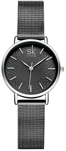 SHENGKE Montres Femmes£¬Mesh Ceinture Quartz Montre ¨¦tanche Mode Simple Ladies Montre-Bracelet Femmes Montres Noir¡