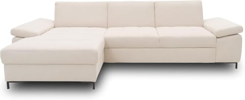 DOMO. collection Ecksofa Curacao, Schlafsofa mit Federkern, Creme | Longchair links mit Bettfunktion, L-Sofa mit Federkern und Armlehnfunktion, 297 x 160 x 84 cm (BxTxH)