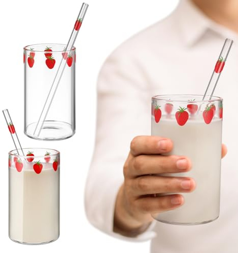 UPKOCH Strawberry Glass Mugs and Sippy Cups - Clear Glass, Cute Design