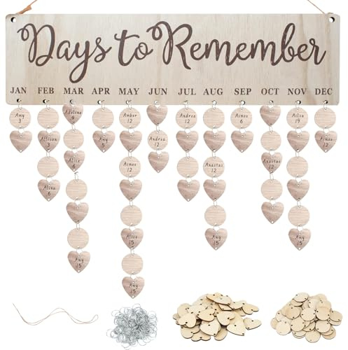 LIOUCBD Birthday Calendar Wall Hanging, Family Birthday Reminder Calendar Board with 100 Tags, DIY Decorative Reminder Plaque, Gift for Mom Grandma Family Home Wall Decor
