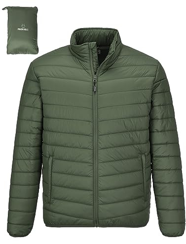 Outdoor Ventures herr quiltad jacka packbar lätt varm övergångsjacka herr vattentät pufferjacka med 3 fickor för utomhus casual vandring