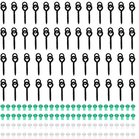 Vesaneae 50 Stücke Screw Köder mit 100 Pcs Hook Stops,Hook Stops Angelhaken Set,Kreis Oval Köder Jig,Haken Angelgerät Zubehör,Screw mit Festen Ring Karpfenangeln Hair Tackle,Köder Schrauben