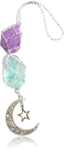 JNNJ Hängender Auto-Anhänger, Innenraum Zubehör Crystal Charms, Healing Crystal Für Auto Hanging, Spiegel Anhänge Decoration (Violett/Grün)