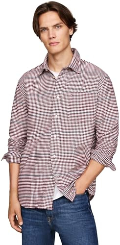 Tommy Hilfiger Herren Hemd Brushed Gingham Overcheck Shirt mit Brusttasche, Mehrfarbig (Deep Rouge/Multi), S