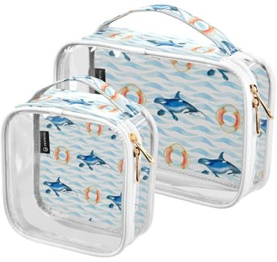 Lifebuoy Fish Clear Makeup Bag, Clear Travel Toiletries Bag, 2 Pack PVC Clear Cosmetic Bags for Women and Men