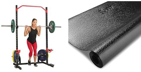 Sunny Health & Fitness Power Zone Squat Stand Rack Power Cage - SF-XF9931 + Treadmill Mat -Large - NO. 074-L
