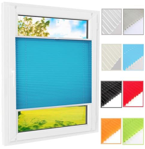 Plissee Klemmfix,Plissee Nach Maß, 115 x 160 cm Sichtschutz Sonnenschutz,Blickdicht, Plisee Rollo Ohne Bohren Klemmfix, mit Klemmträger, für Fenster & Tür, Blau
