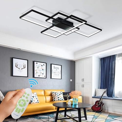 WHLL Deckenlampe Wohnzimmer, Schwarze 80cm LED Moderne wohnzimmerlampe 3000K-6000K Dimmbar Deckenleuchte mit Fernbedienung Schlafzimmer Lampe Aluminium Acryl Decke Close-to-ceiling Lights