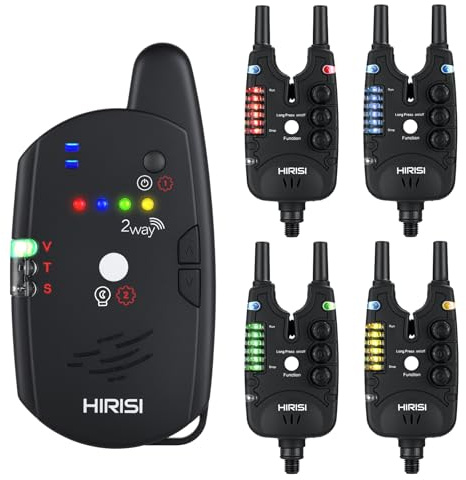 Hirisi Tackle Karpfenangeln Bissanzeiger Mit Fernbedienung (FunkempfäNger), Mit Nachtlicht, Einstellbarer Empfindlichkeit, LautstäRke Und Ton. Bissanzeiger Set. (FBA-S8-4)