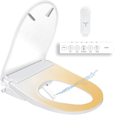 Abattant WC bidet électronique intelligent avec sèche-cheveux, version ultime, avec filtre à eau, buse autonettoyante, veilleuse LED, abattant chauffant, télécommande et bouton latéral(681XR)
