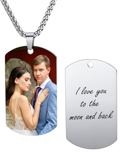 MeMeDIY Collana con Ciondolo Fotografico Personalizzato Incisione Nome/Data/Testo per Uomo Donna Collana Commemorativa Gioielli in Acciaio Inossidabile Regalo per Fidanzato -C2