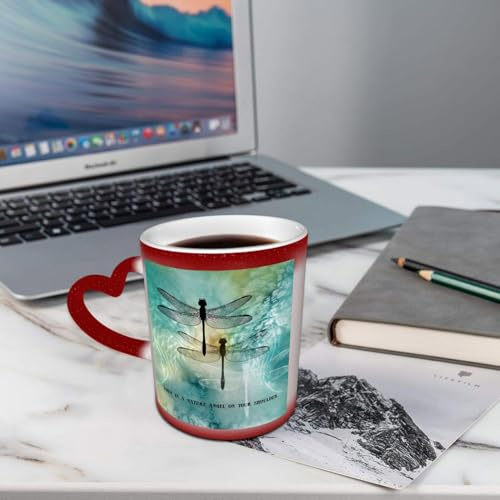 AELKSP Tasses Magique Mugs Change De Couleur en Fonction De La Température du Liquide,Mug Cadeau Original Tasse pour 330ml,Ensemble de libellules aquarelles. Collection d'insectes colorés avec des ail