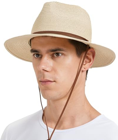 Zylioo Chapeau de Soleil M Panama Chapeau de Paille à Larges Bords Chapeau de Soleil pour Hommes et Femmes Chapeau de Paille Ajustable