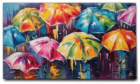 Giallobus - Gemälde - 60 - Bunte Regenschirme - Leinwand mit Standardrahmen - 140x80 - Bereit zum Aufhängen - Moderne Gemälde
