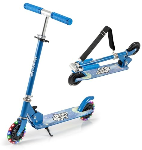 GOPLUS Roller Kinder 3 Jahre, 3-Stufig höhenverstellbarer Kinderroller, Kinder Scooter mit LED Rädern & Hinterradbremse, klappbarer Kickscooter mit/ohne Tragegurt & Ständer, Leichter Aluminium-Roller