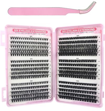 TPZORJX Ciglia Finte Cluster Lashes Kit, Kit Estensioni Ciglia DIY Com 600 Pezzi, Per Principianti Ragazze e Donne