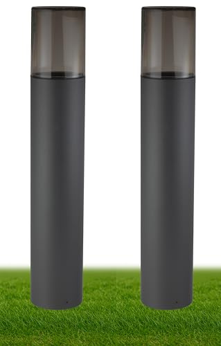 JungesLicht - 2x Außenleuchte IP54, E27 Fassung, 50cm x 8,8cm, Rauchglas-Optik, Anthrazit, Aluminium, Moderne Wegeleuchte, Pollerleuchte 230Volt, Standleuchte, nur LED geeignet, (Lieferung ohne LED)