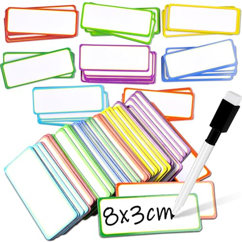 Magnetetiketten beschreibbar, 80 Stück 8 Farben Whiteboard Magnete, 80x30mm Magnetschilder zum Beschriften, Wiederbeschreibbare Magnete für Kühlschrank, Abwischbare Magnetkarten, beschreibbare Magnete