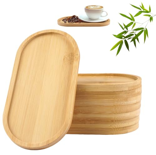 8 Stück Ovale Holztablett Klein, 17.5x8.8x1 cm Tablett Holz, Bambus Tablett | Bambusuntersetzer, Holztablett Klein, Bambus tablett für Frühstück, Kaffee, Brot, Tee, Handtücher und Duschzubehör
