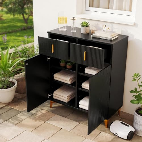 FurnitureR Schwarzer Garderobenschrank, Modernes Design, Platzsparende Möbel, Stabile Bauweise, Stilvolle Aufbewahrungslösung für Flur und Diele, 83x101x35cm